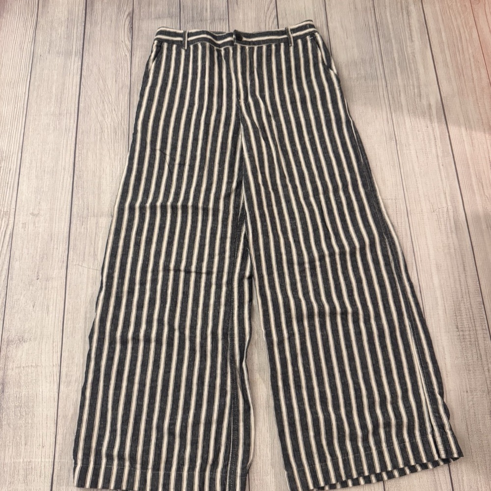 Madewell The Zoe Relaxed Wide Leg Pants Womens Size 4 Striped Linen Cotton Blend